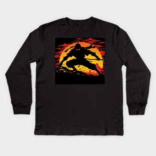 Badass ninja silhouette art Kids Long Sleeve T-Shirt